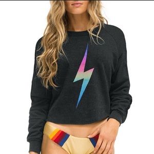 Aviator Nation Rainbow Bolt Crop Sweater